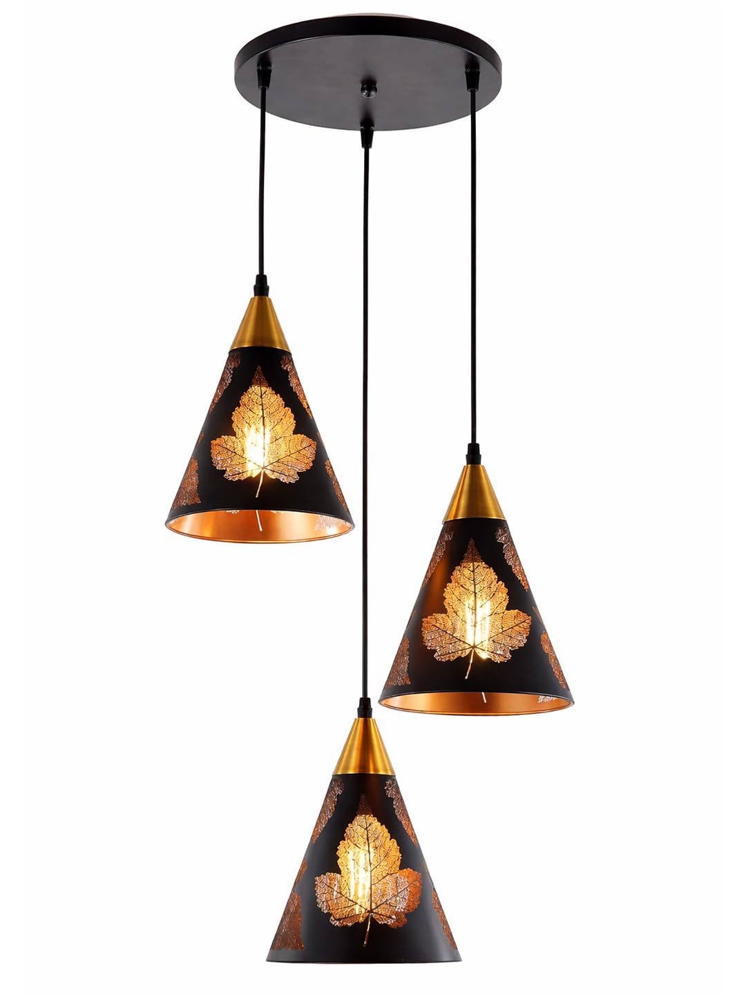 Farmhouse Pendant Light Metal Hanging Light Fixture Kitchen Island Lights Black with Gold Shade Adjustable Wire for Flat and Slop Ceiling, Kitchen Island, Bedroom, Dining Entryway Light Leaf