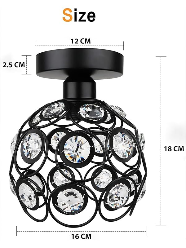 Modern Mini Chandelier Lamp, Crystal Ceiling Light, Semi-Flush Mount Corridor Lights Lamp for Bedroom Black 2 Pack