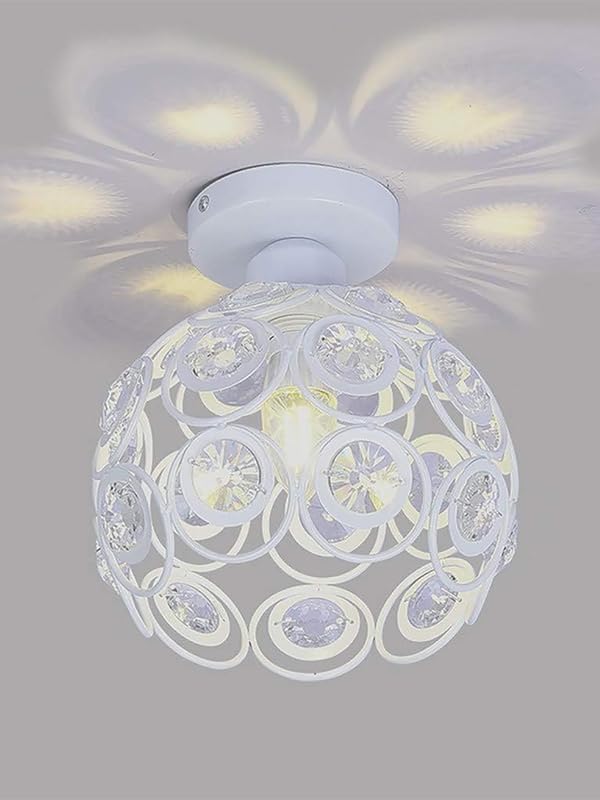 Modern Mini Chandelier Lamp, Crystal Ceiling Light, Semi-Flush Mount Corridor Lights Lamp for Bedroom White 2 pack