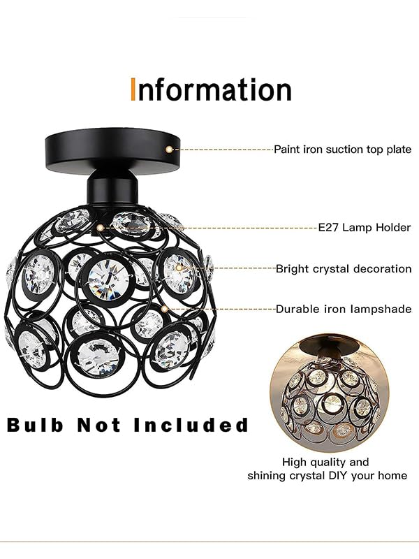 Modern Mini Chandelier Lamp, Crystal Ceiling Light, Semi-Flush Mount Corridor Lights Lamp for Bedroom Black 2 Pack