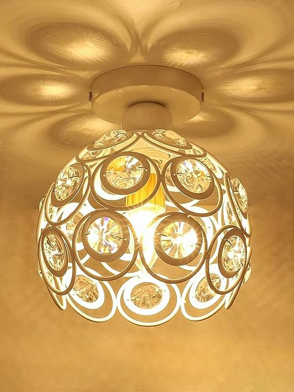 Modern Mini Chandelier Lamp, Crystal Ceiling Light, Semi-Flush Mount Corridor Lights Lamp for Bedroom White 2 pack
