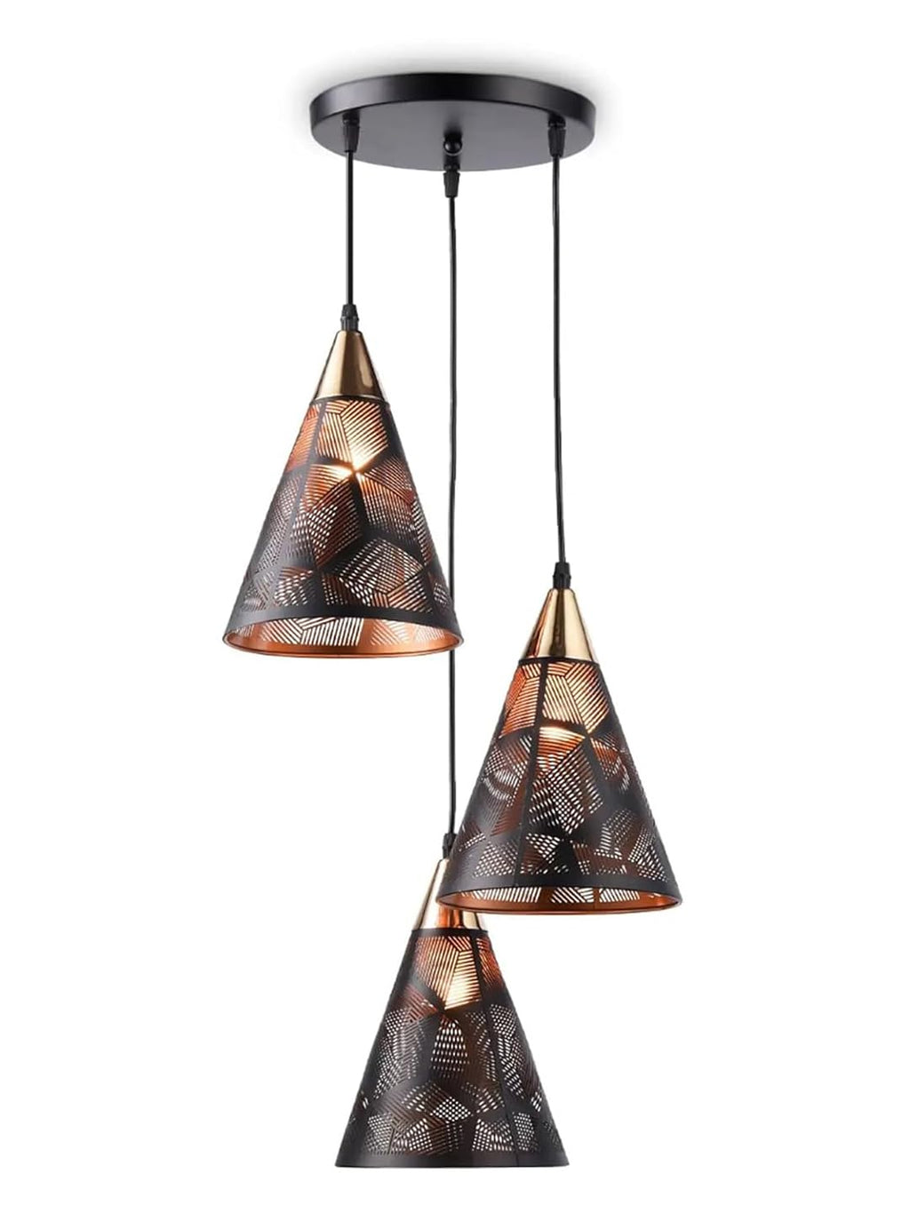 Farmhouse Pendant Light Metal Hanging Light Fixture Kitchen Island Lights Black with Gold Shade Adjustable Wire for Flat and Slop Ceiling, Kitchen Island, Bedroom, Dining Entryway Light Hexa