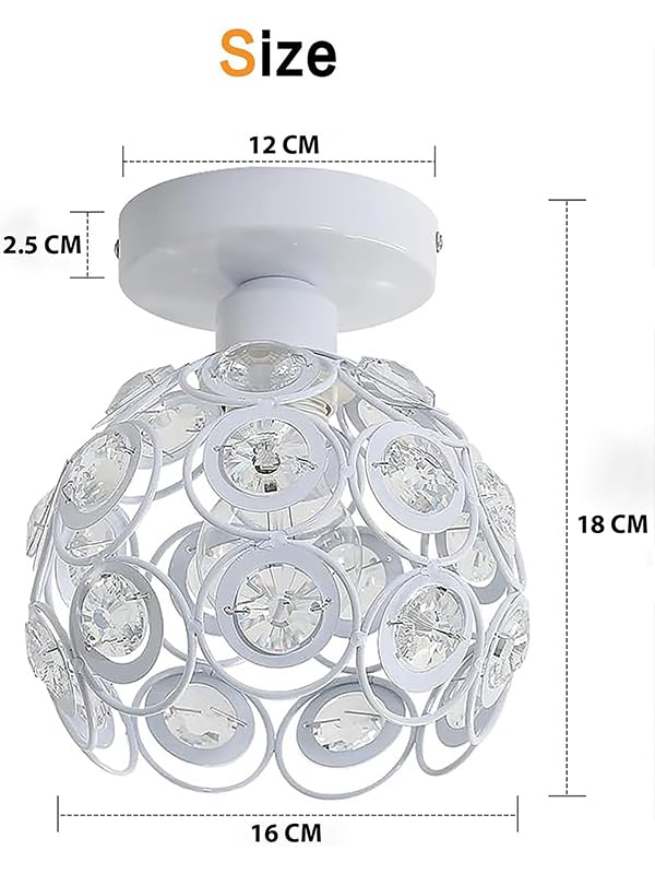 Modern Mini Chandelier Lamp, Crystal Ceiling Light, Semi-Flush Mount Corridor Lights Lamp for Bedroom White 2 pack