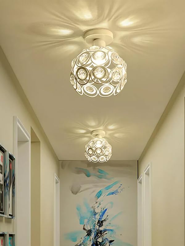 Modern Mini Chandelier Lamp, Crystal Ceiling Light, Semi-Flush Mount Corridor Lights Lamp for Bedroom White 2 pack