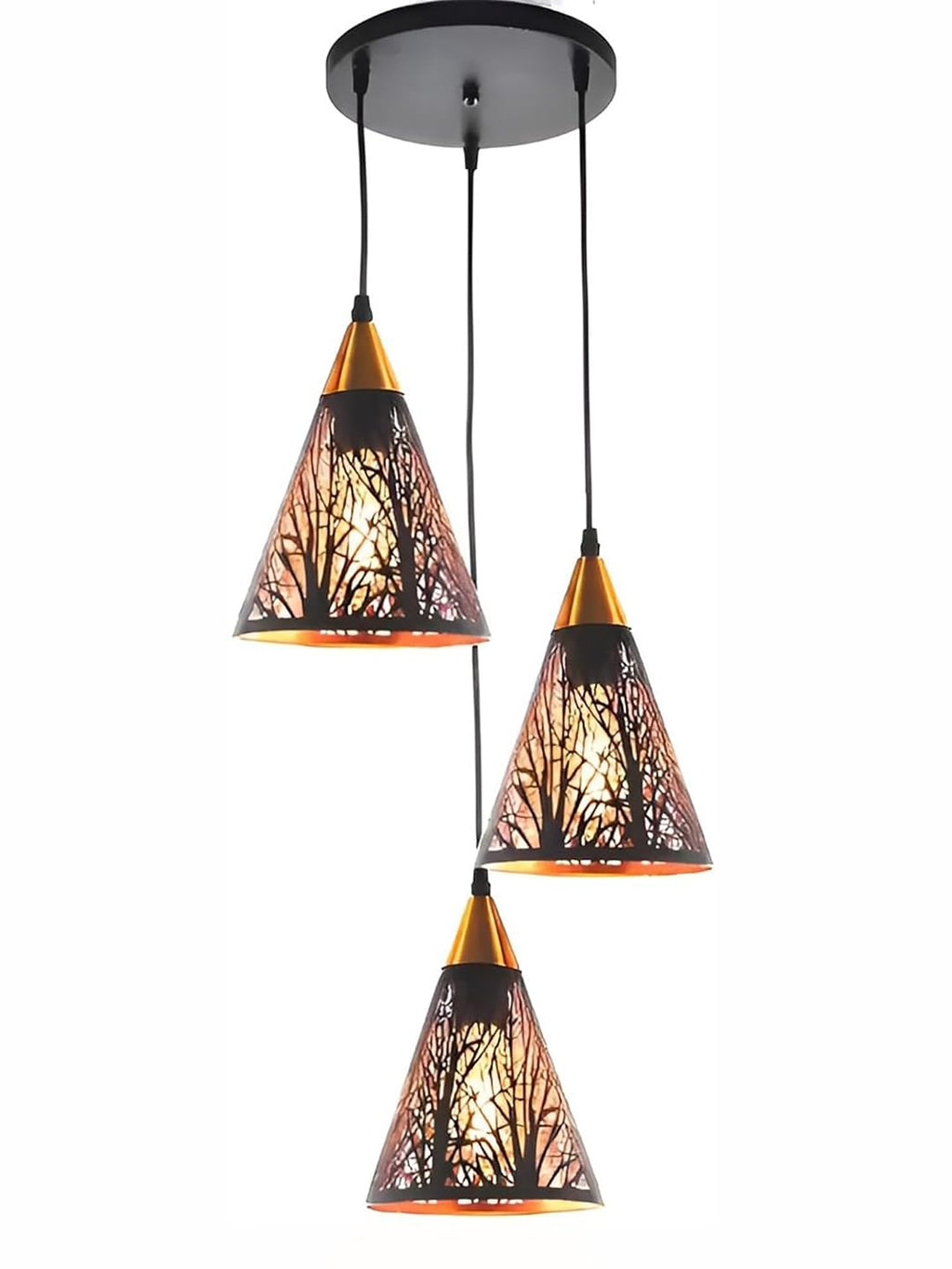 Farmhouse Pendant Light Metal Hanging Light Fixture Kitchen Island Lights Black with Gold Shade Adjustable Wire for Flat and Slop Ceiling, Kitchen Island, Bedroom, Dining Entryway Light Tree