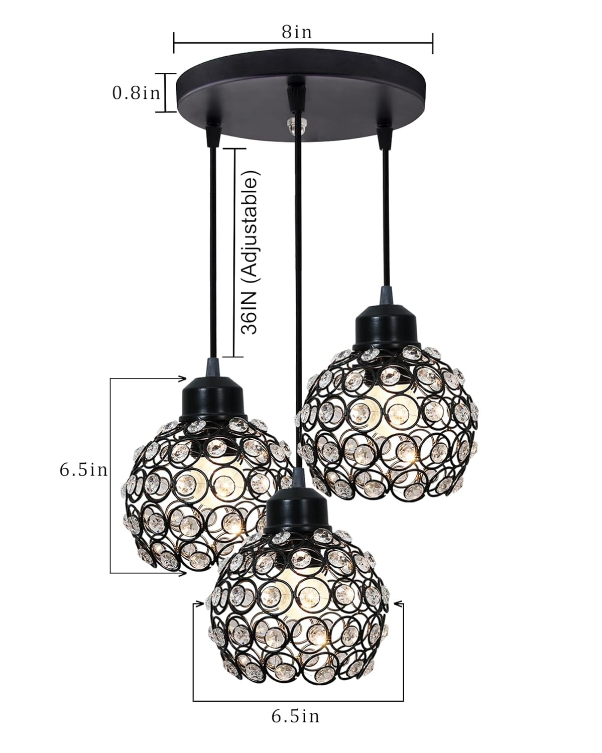 Modern Crystal Ball Pendant Light Shade Lampshade Jewel Ball Lamp Chandelier for Living Room Home Decor Living Room Cafe Pendant Lights Bar Stair Droplight Black