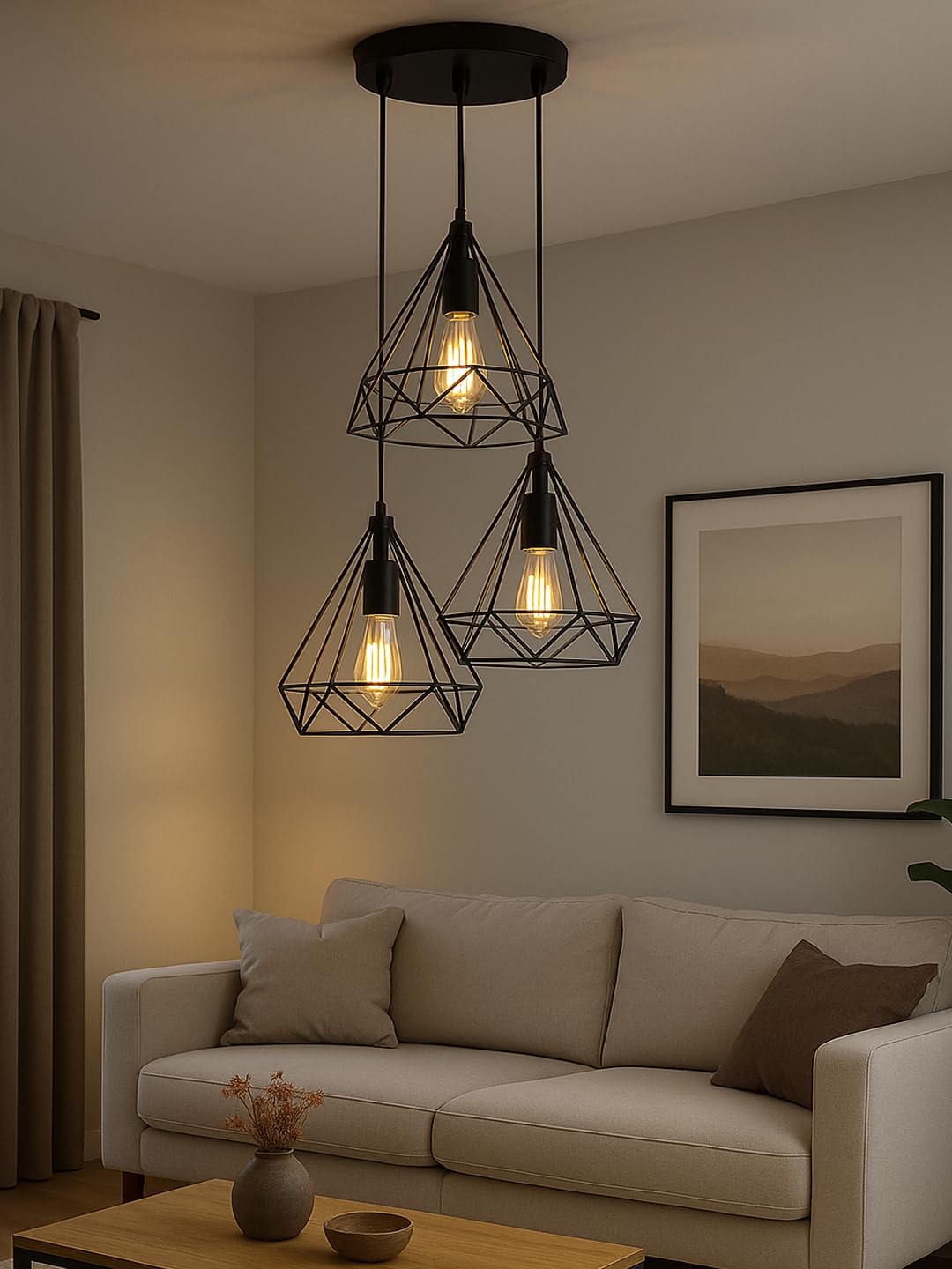 Hanging Light Diamond Cluster, Ceiling Lights for Home Decoration, Pendant Light Living Room, Chandelier for Living Room Modern Diwali Decoration Items - Black