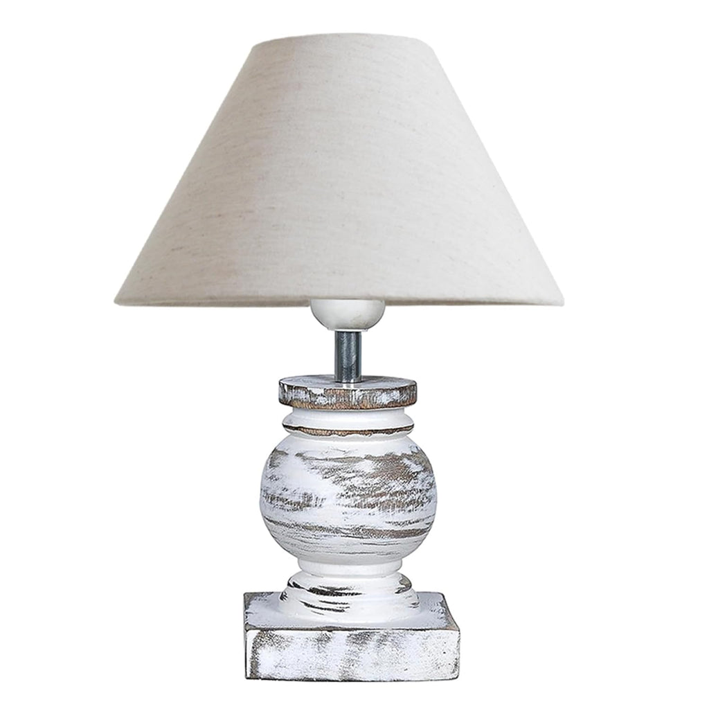Antique White French Trophy Table Lamp for Bedroom Living Room Simple Retro Wood Grain Farmhouse Bedside Lamp Suitable for Nightstand Children's Room or University Dormitory Khadi