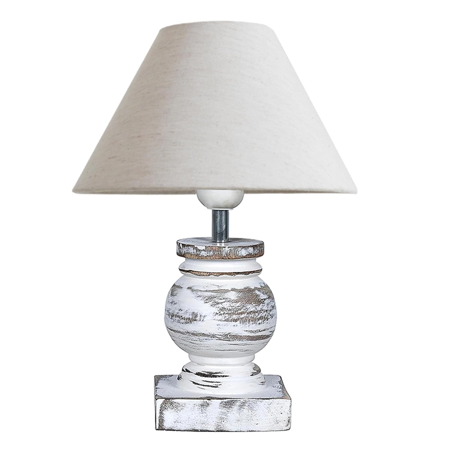 Antique White French Trophy Table Lamp for Bedroom Living Room Simple Retro Wood Grain Farmhouse Bedside Lamp Suitable for Nightstand Children's Room or University Dormitory Khadi