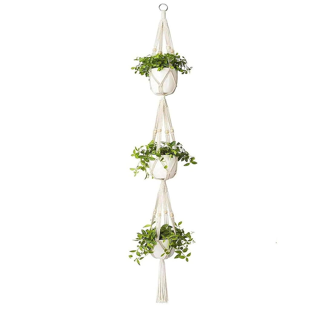 Macrame Plant Hanger 3 Tier Indoor Outdoor Hanging Planter Basket Cotton Rope with Beads 70 Inches 2 pack