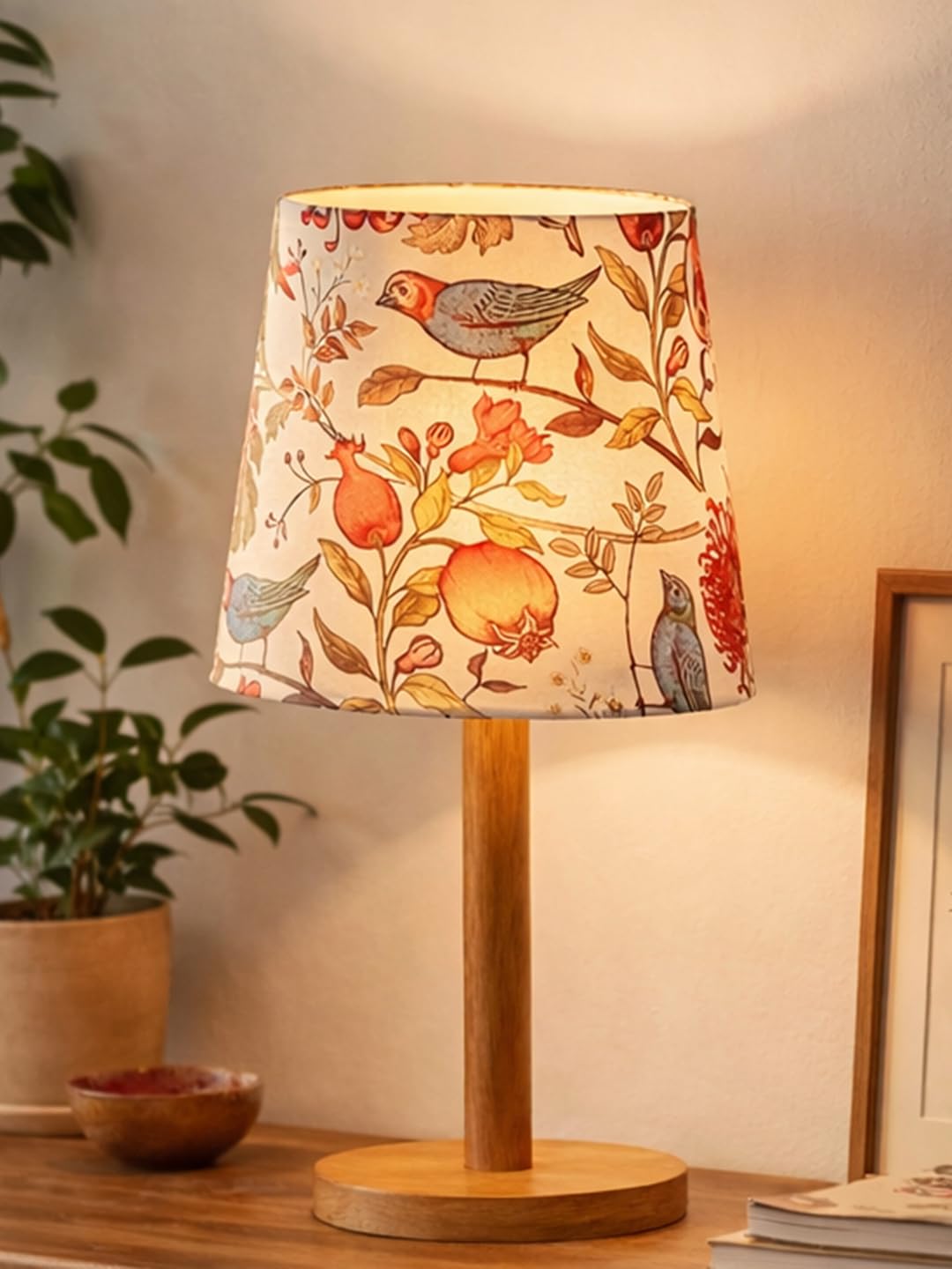 Decorcity Stick Wooden Table Lamp for Bedroom & Living Room | Bedside Night Lamp with Fabric Shade | Modern Wooden Desk Lamp for Home Décor, Study, Office & Hotel (Bird)