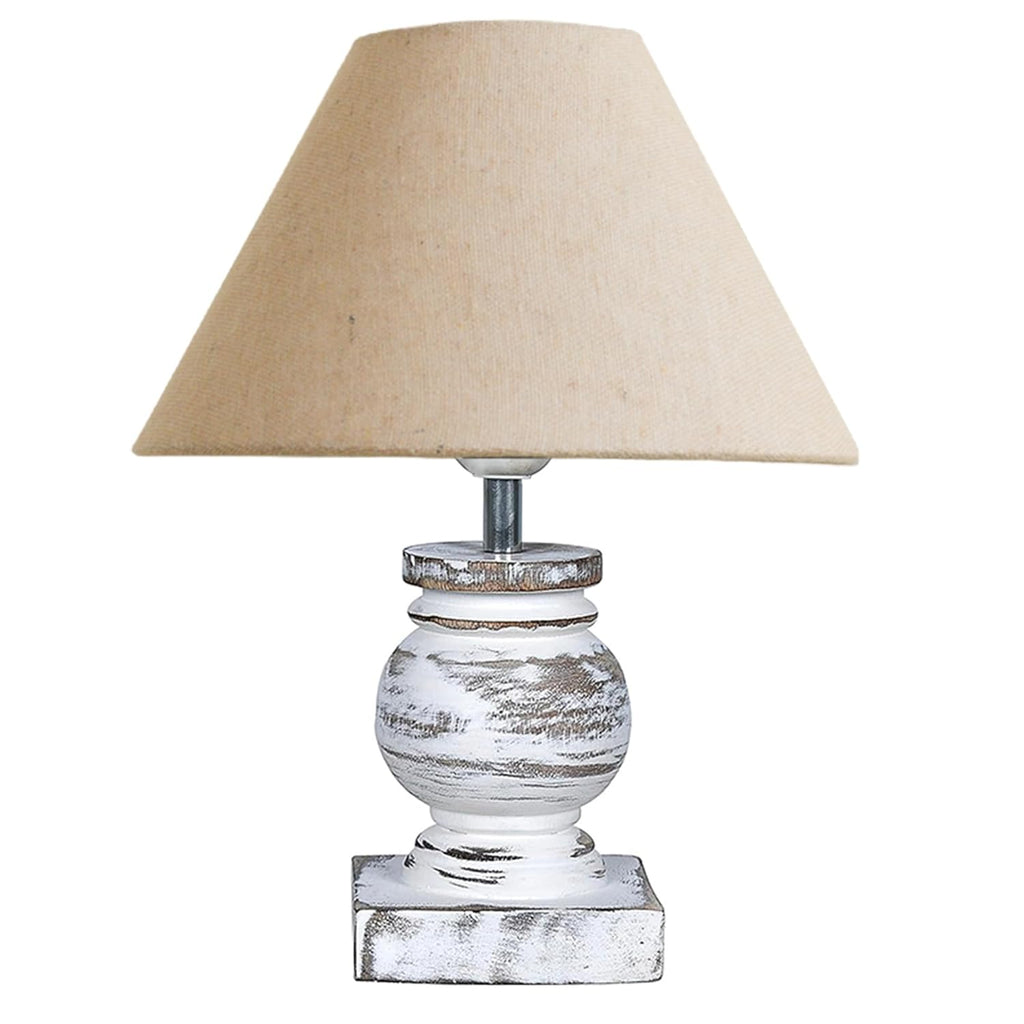 Antique White French Trophy Table Lamp for Bedroom Living Room Simple Retro Wood Grain Farmhouse Bedside Lamp Suitable for Nightstand Children's Room or University Dormitory Jute