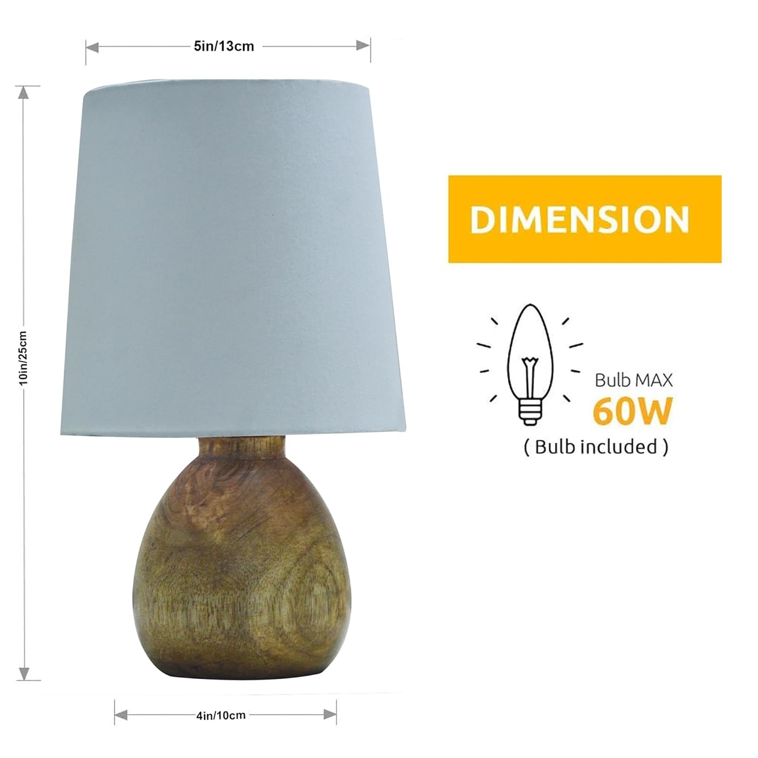 Cute Dowel Pot Wooden Table Lamp for Bedroom, Small Table Lamp Farmhouse Rustic Lamp Set Bedside Table Lamps for Nightstand Side Table Lamps for Living Room for Bedroom, Home Office, Living Room, Kids Dorm White