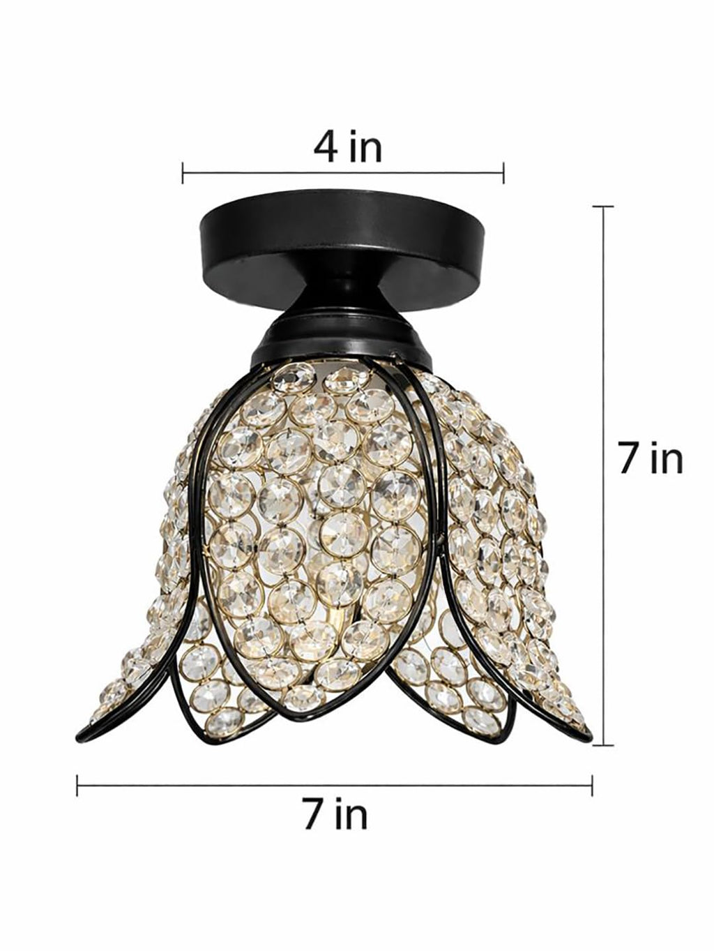 Modern Crystal Flush Mount Ceiling Light | Gold Finish Decorative Ceiling Lamp for Hallway, Bedroom, Living Room, Balcony & Foyer | Warm Light Home Decor Fixture (Black Lotus)