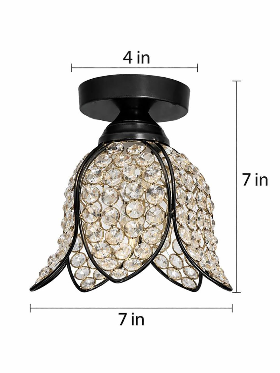 Modern Crystal Flush Mount Ceiling Light | Gold Finish Decorative Ceiling Lamp for Hallway, Bedroom, Living Room, Balcony & Foyer | Warm Light Home Decor Fixture (Black Lotus)