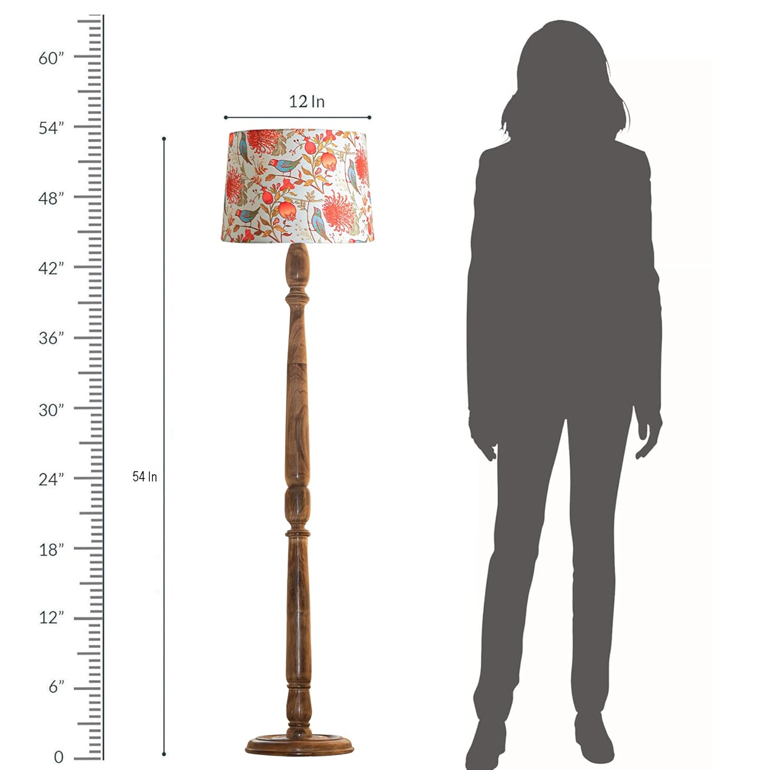 Classic Chic Vintage Stand Floor Lamp with Multicolor Taper Lamp Shade | Light Decoration for Home | Living Room & Bedroom Bedside Floor Lamp | Wooden Floor Lamp Round Rim Bird
