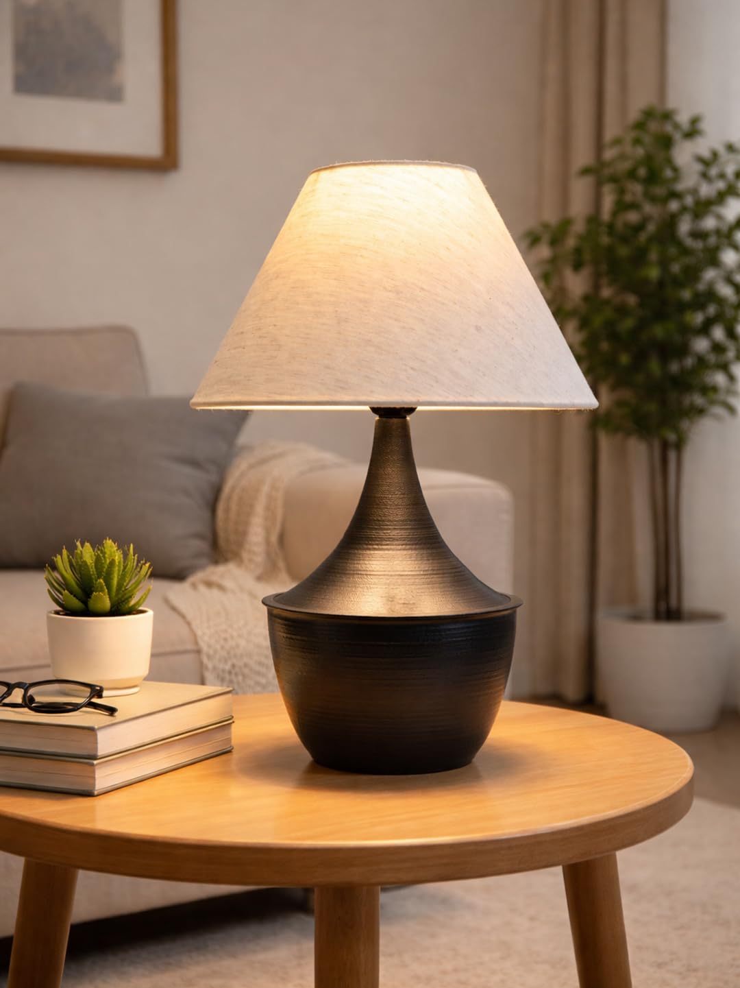 Iron Black Drip Table Lamp with ShadeTable Lamp for Home Decoration | 'Intriguingly Goth' Handcrafted Table Lamp for Living Room Bedroom Beige