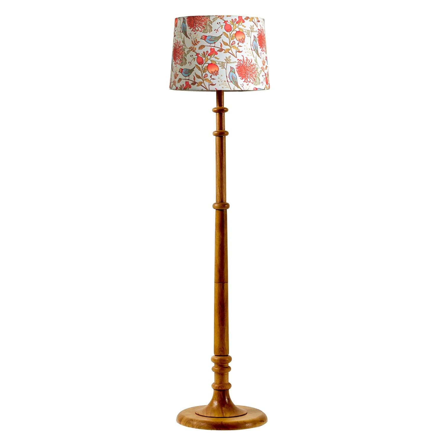 Classic Chic Vintage Stand Floor Lamp with Multicolor Taper Lamp Shade | Light Decoration for Home | Living Room & Bedroom Bedside Floor Lamp | Wooden Floor Lamp Tulib Bird