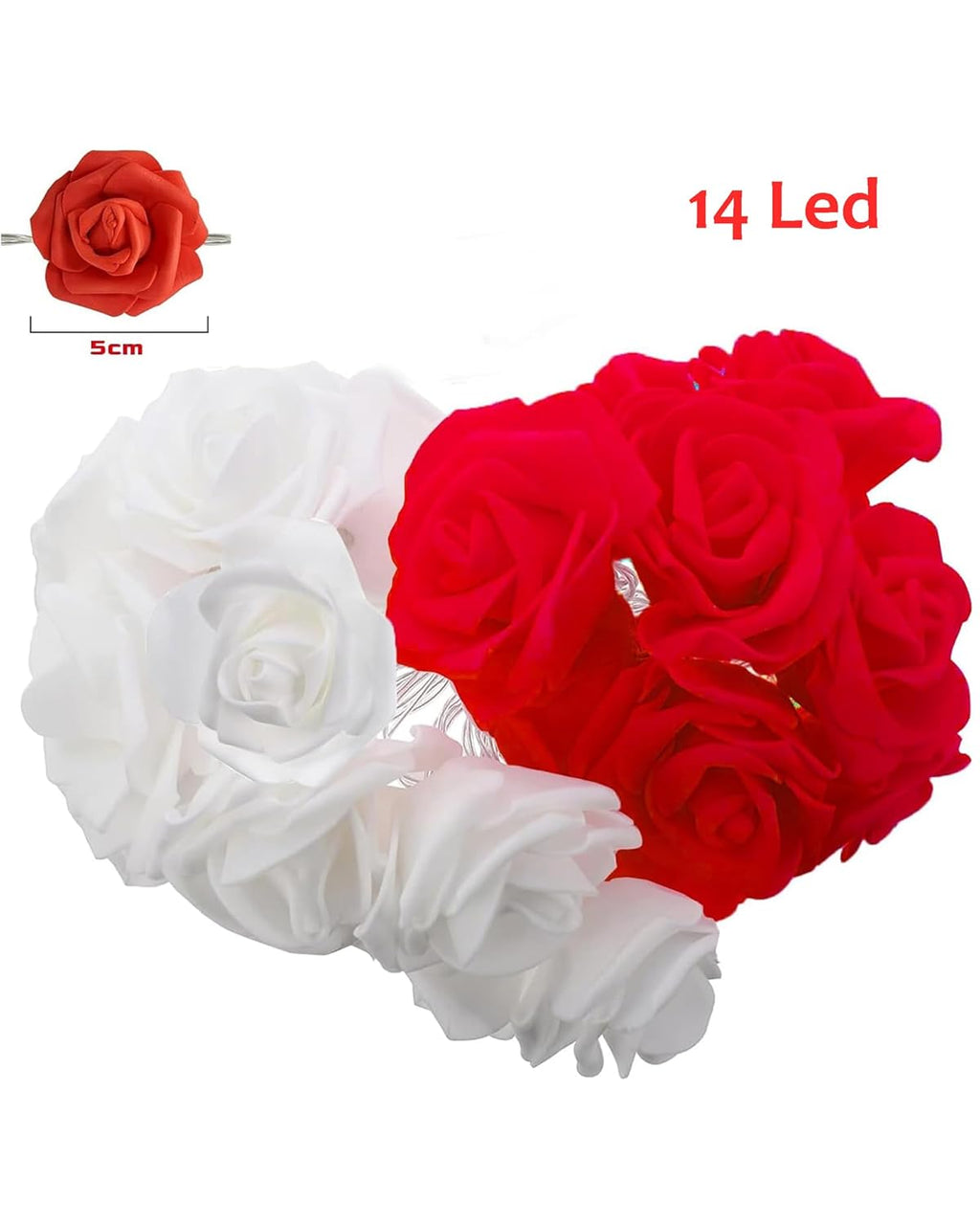 Rose Flower String Lights, 14 LED Electric Operated Romantic Rose Lights, 13Ft Artificial Flowers Garland Led Lights for Valentine's Day Wedding Indoor Outdoor Festival Party Decor Red White