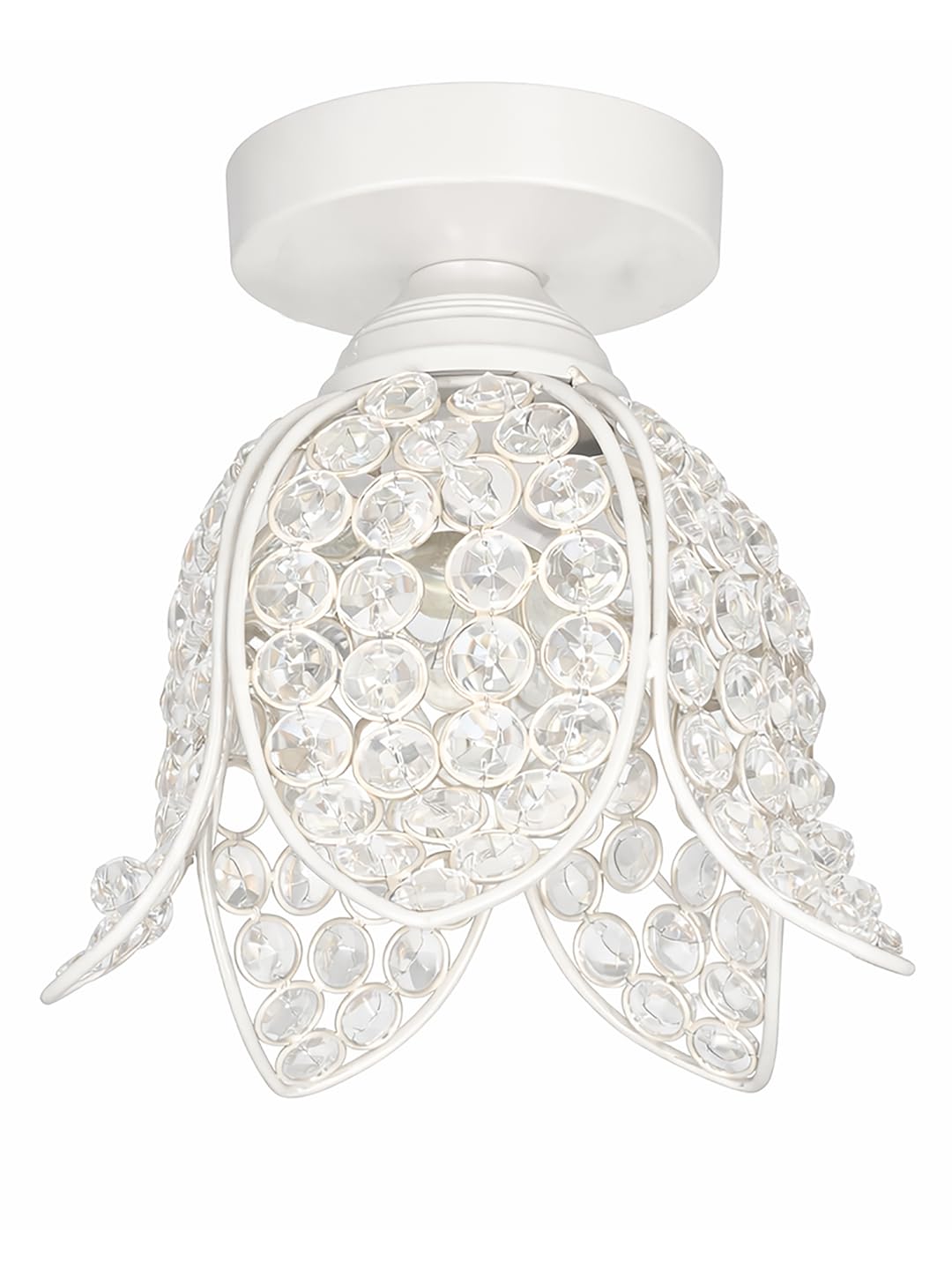 Modern Crystal Flush Mount Ceiling Light | Gold Finish Decorative Ceiling Lamp for Hallway, Bedroom, Living Room, Balcony & Foyer | Warm Light Home Decor Fixture (White Lotus)