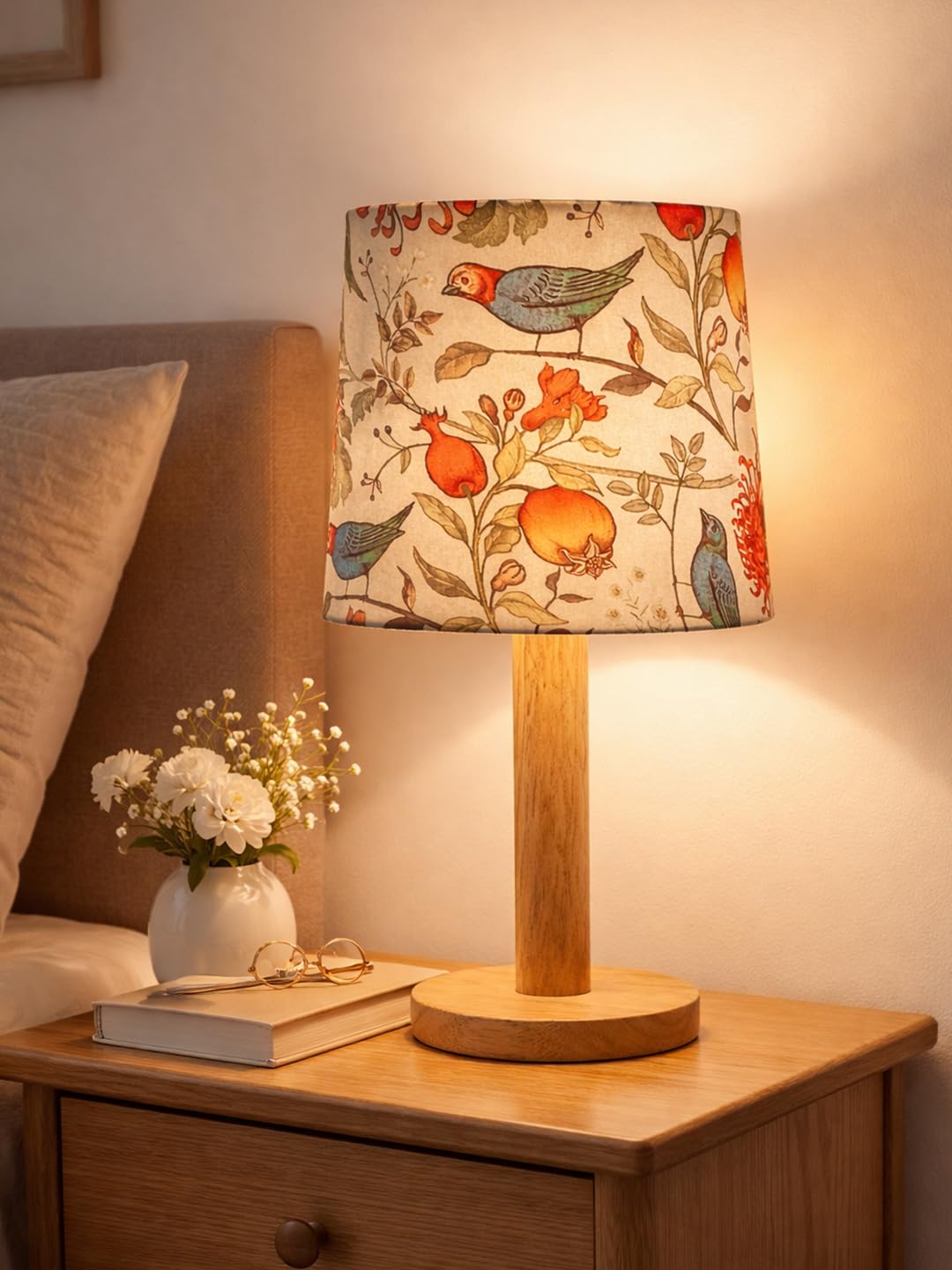 Decorcity Stick Wooden Table Lamp for Bedroom & Living Room | Bedside Night Lamp with Fabric Shade | Modern Wooden Desk Lamp for Home Décor, Study, Office & Hotel (Bird)