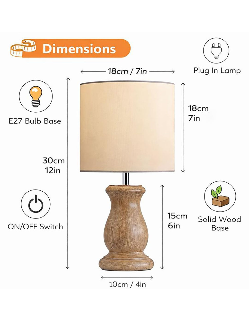 Mid Century Single Table Lamp for Living Room Farmhouse Linen Bedside Lamps for Bedroom Kids Room Dorm Office Dowel Walnut