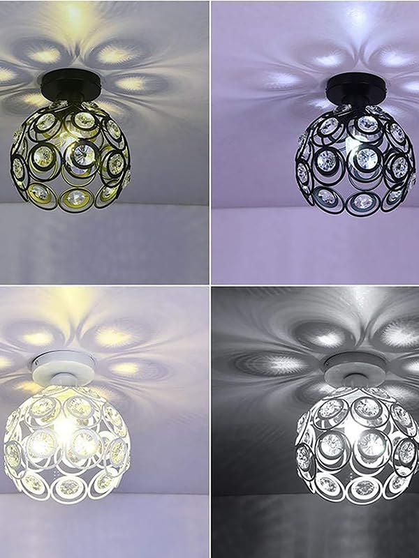 Modern Mini Chandelier Lamp, Crystal Ceiling Light, Semi-Flush Mount Corridor Lights Lamp for Bedroom Black 2 Pack