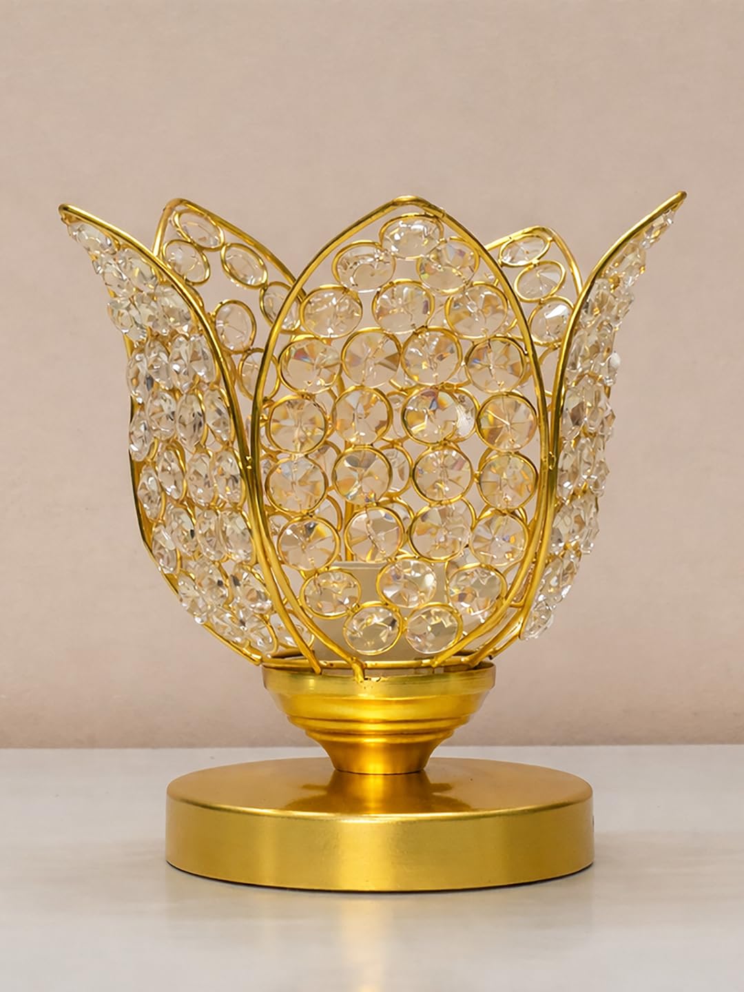 Crystal Lotus Table Lamp for Bedroom & Living Room | Modern Gold Decorative Desk Lamp | Warm White Night Lamp for Home, Office, Bedside & Corner Décor (Gold)