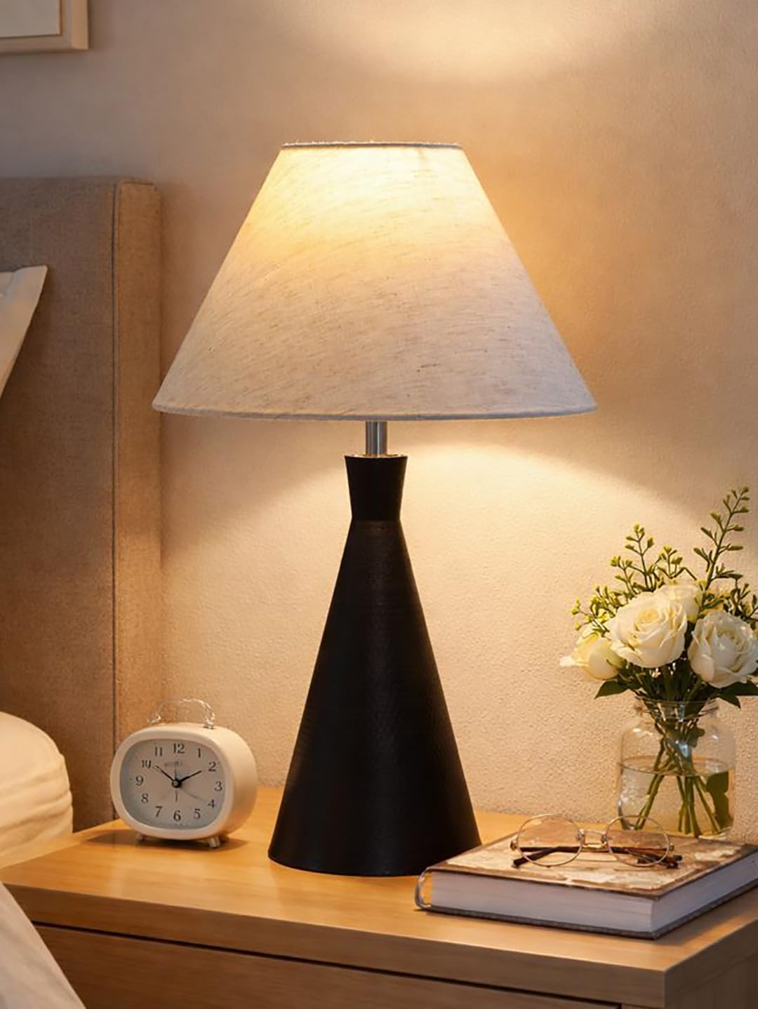 Black Metal Cone Table Lamp with ShadeTable Lamp for Home Decoration | 'Intriguingly Goth' Handcrafted Table Lamp for Living Room Bedroom, Entertainment Room, Office, Kitchen, Dining Khadi