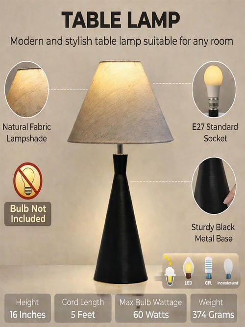 Black Metal Cone Table Lamp with ShadeTable Lamp for Home Decoration | 'Intriguingly Goth' Handcrafted Table Lamp for Living Room Bedroom, Entertainment Room, Office, Kitchen, Dining Jute