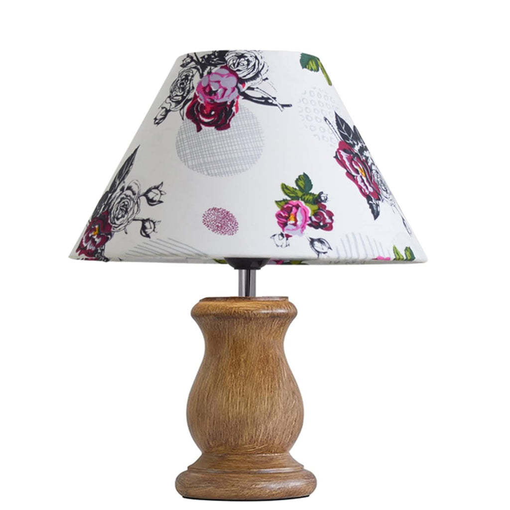 Mid Century Single Table Lamp for Living Room Farmhouse Linen Bedside Lamps for Bedroom Kids Room Dorm Office Dowel Walnut Rose