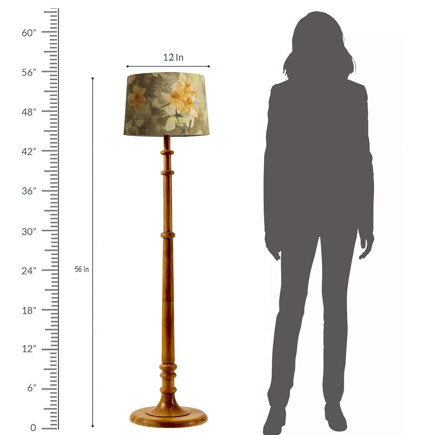 Decorcity Rustic Wood Floor LED Lamp in Walnut Brown,Multicolor Fabric Shade,Light Decoration,Home Corner, Living Room & Bedroom Bedside Floor Lamp, Antique Floor Light, Dome Base (Tulib Wild Meadow)