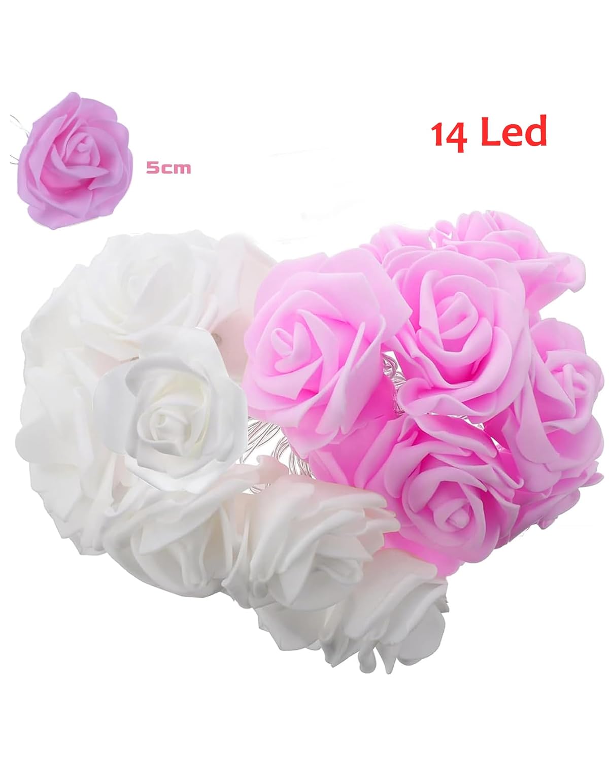 Rose Flower String Lights, 14 LED Electric Operated Romantic Rose Lights, 13Ft Artificial Flowers Garland Led Lights for Valentine's Day Wedding Indoor Outdoor Festival Party Decor White Pink