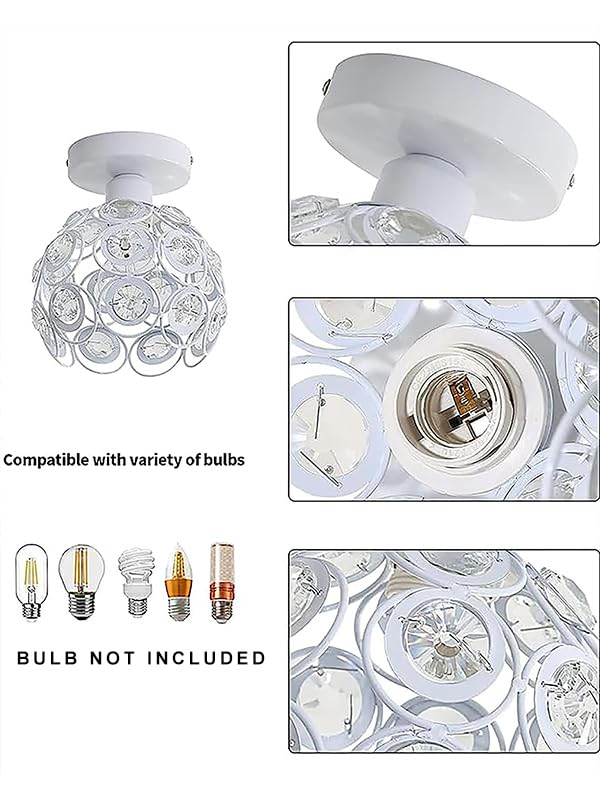 Modern Mini Chandelier Lamp, Crystal Ceiling Light, Semi-Flush Mount Corridor Lights Lamp for Bedroom White 2 pack