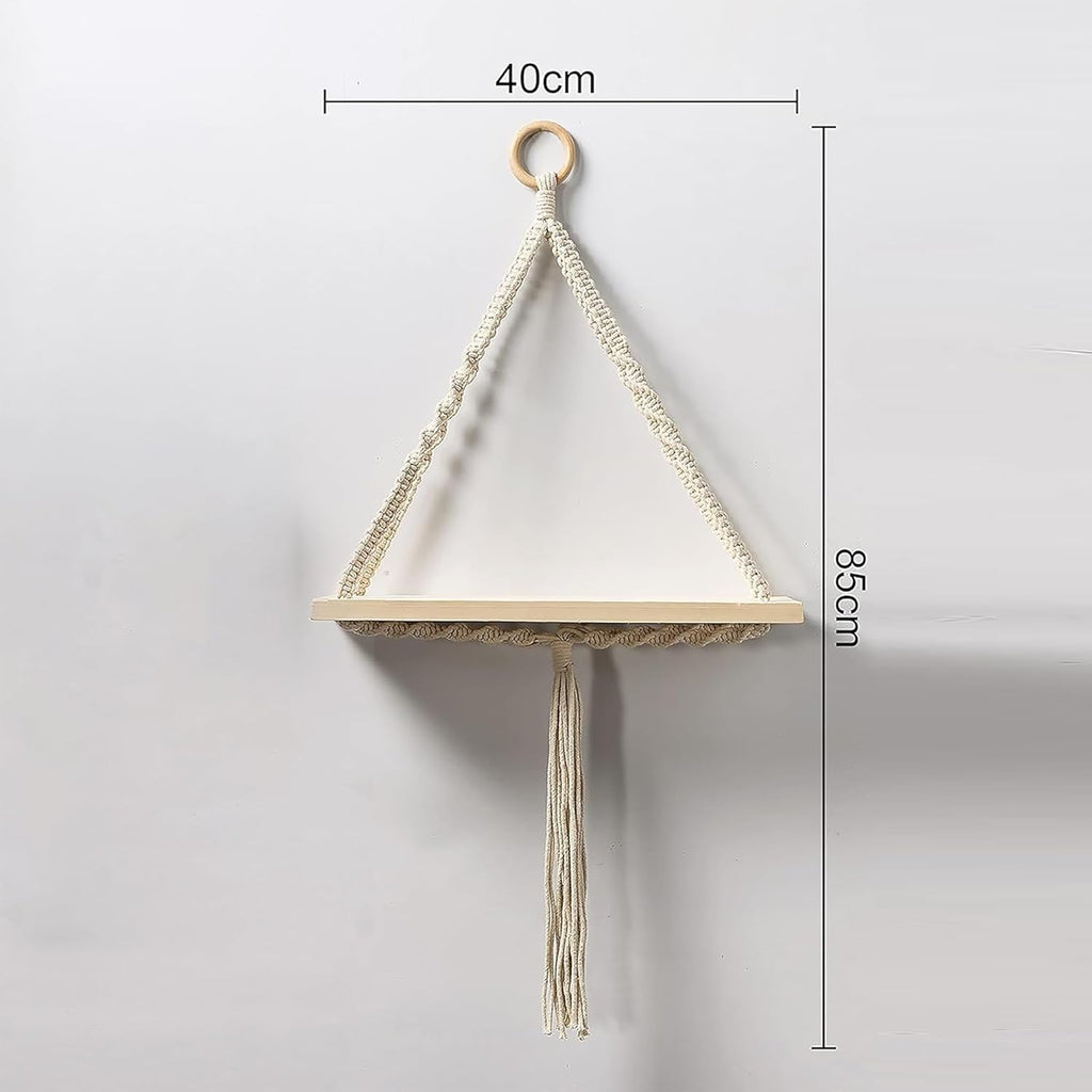 Macrame Wall Hanging Shelf, Wood Floating Shelves Boho Wall Decor, Adjustable Rustic Plant Storage Rack Holder with Tassels Room Decor for Bedroom Lving Room Nursery Tringle