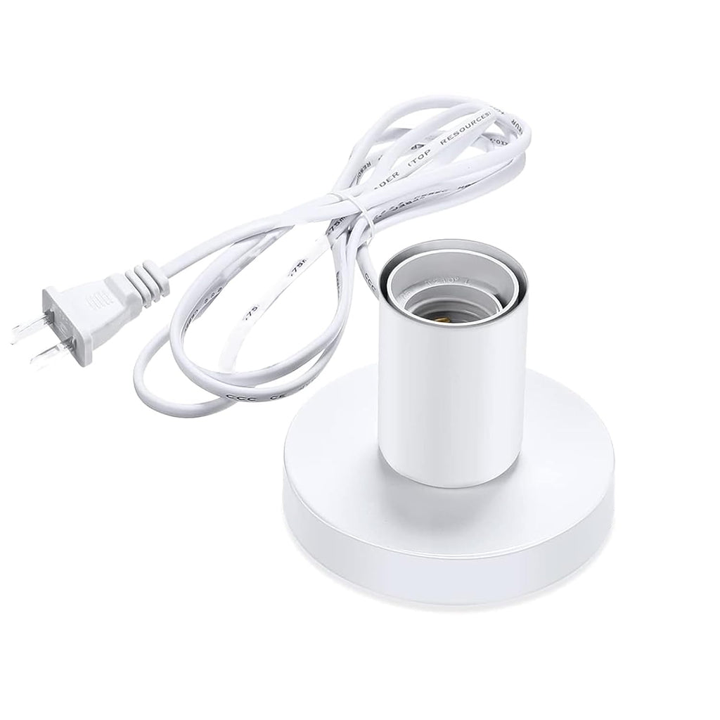 Polished Metal Desktop Lamp Base E26 E27 Screw Light Bulb Holder Base Light Sockets Base Light Bulb Base Lamp Replacement Base for Holding Bulb, 6 Feet Cord White