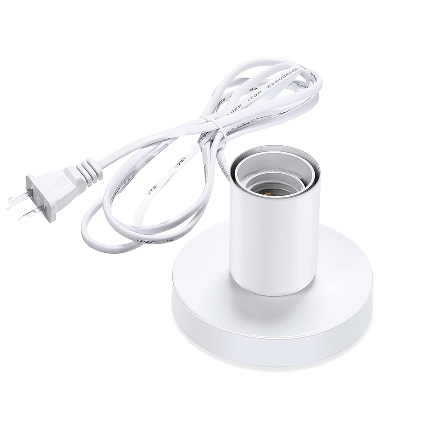 Polished Metal Desktop Lamp Base E26 E27 Screw Light Bulb Holder Base Light Sockets Base Light Bulb Base Lamp Replacement Base for Holding Bulb, 6 Feet Cord White