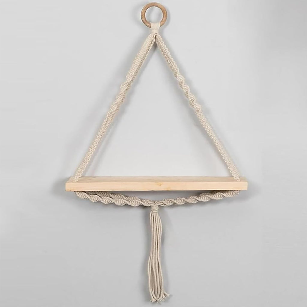 Macrame Wall Hanging Shelf, Wood Floating Shelves Boho Wall Decor, Adjustable Rustic Plant Storage Rack Holder with Tassels Room Decor for Bedroom Lving Room Nursery Tringle