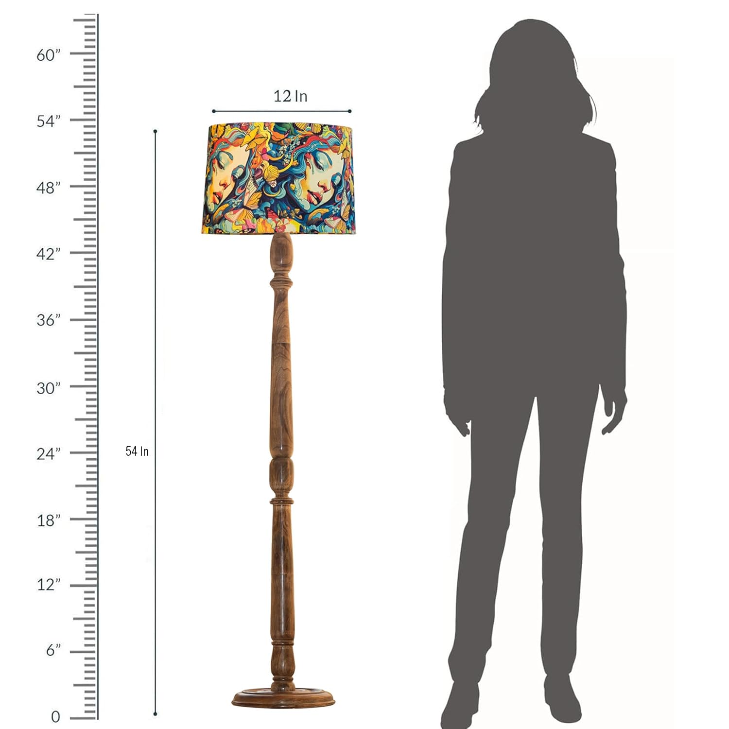 Classic Chic Vintage Stand Floor Lamp with Multicolor Taper Lamp Shade | Light Decoration for Home | Living Room & Bedroom Bedside Floor Lamp | Wooden Floor Lamp Round Rim Butterflies