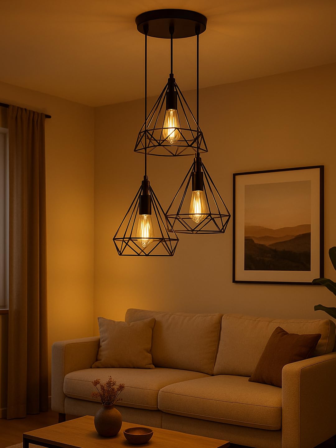 Hanging Light Diamond Cluster, Ceiling Lights for Home Decoration, Pendant Light Living Room, Chandelier for Living Room Modern Diwali Decoration Items - Black