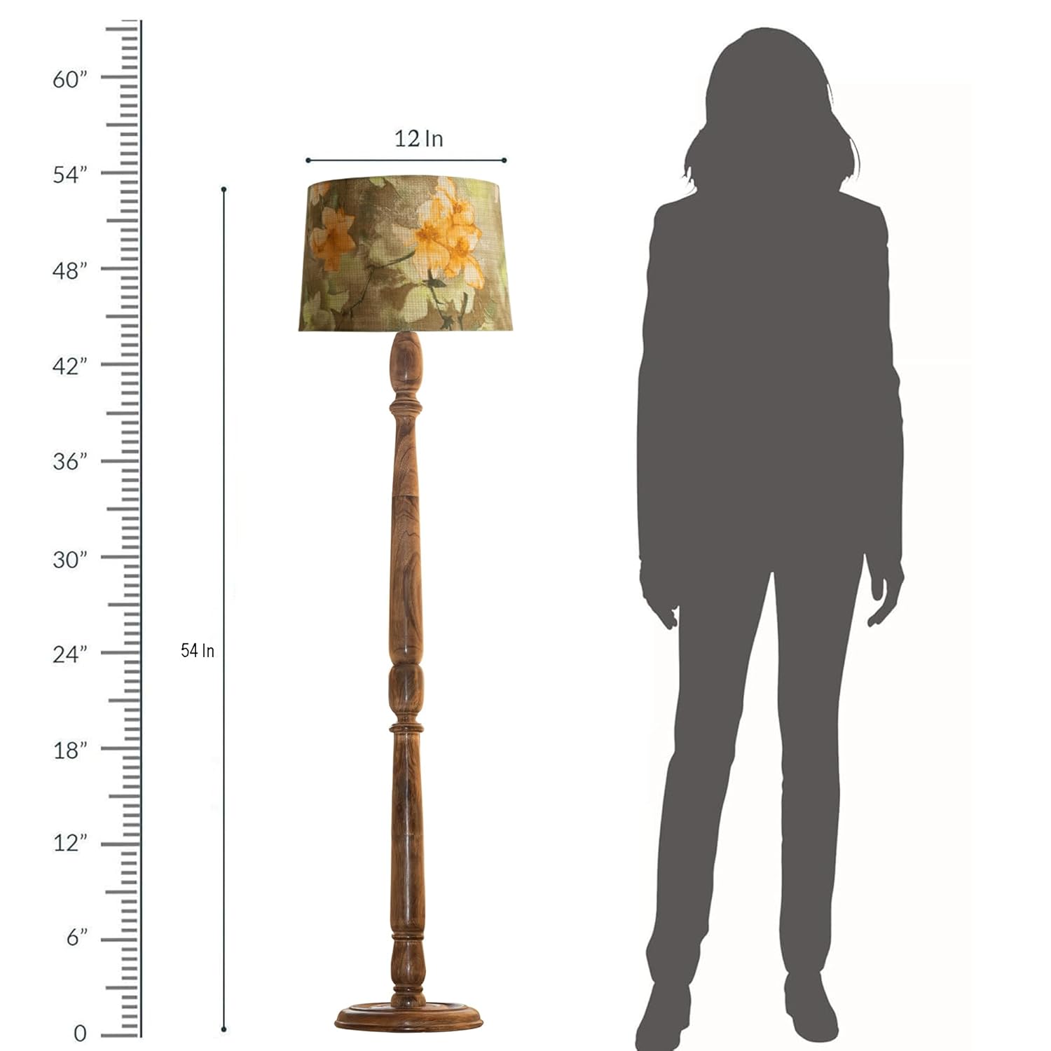 Classic Chic Vintage Stand Floor Lamp with Multicolor Taper Lamp Shade | Light Decoration for Home | Living Room & Bedroom Bedside Floor Lamp | Wooden Floor Lamp Round Rim wild meadow