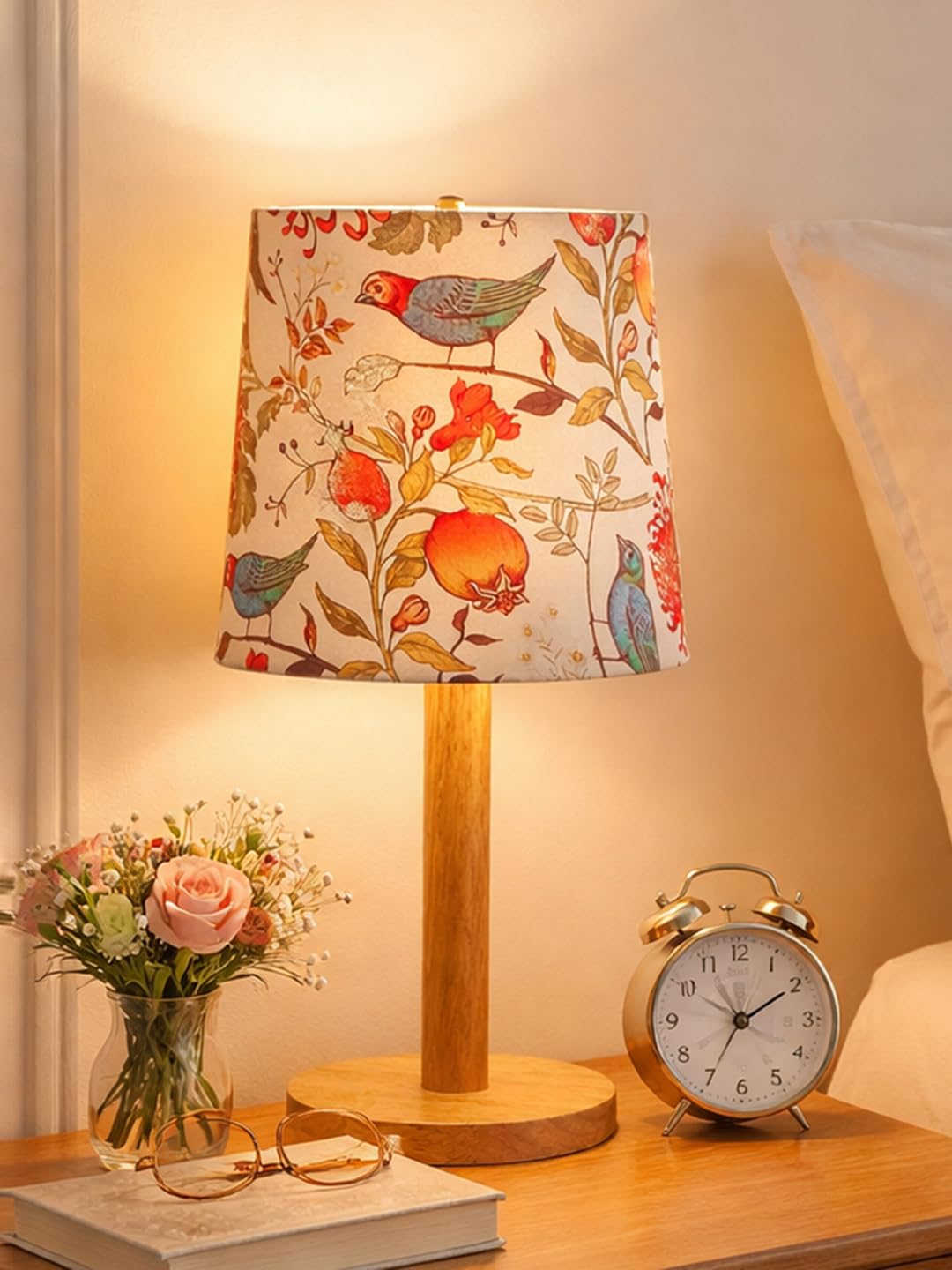 Decorcity Stick Wooden Table Lamp for Bedroom & Living Room | Bedside Night Lamp with Fabric Shade | Modern Wooden Desk Lamp for Home Décor, Study, Office & Hotel (Bird)