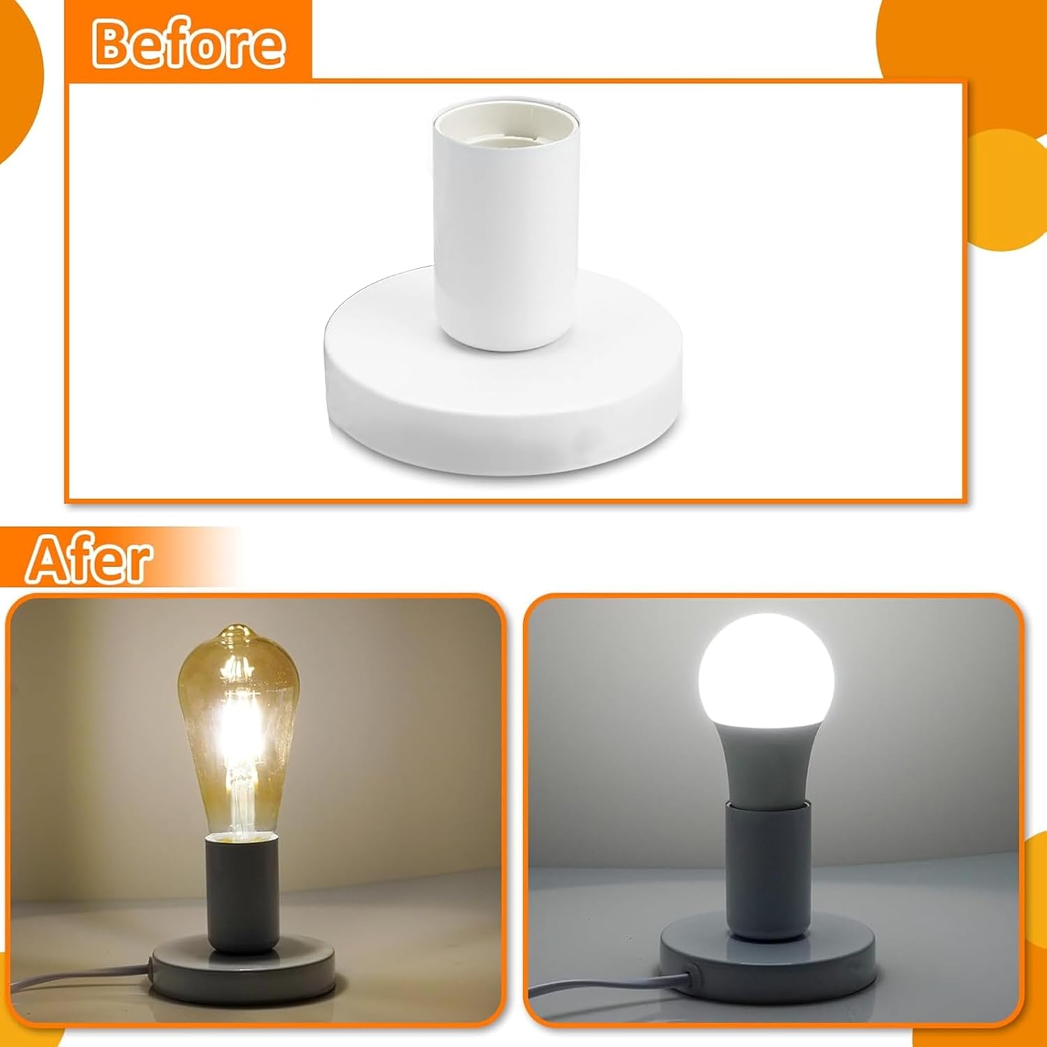 Polished Metal Desktop Lamp Base E26 E27 Screw Light Bulb Holder Base Light Sockets Base Light Bulb Base Lamp Replacement Base for Holding Bulb, 6 Feet Cord White