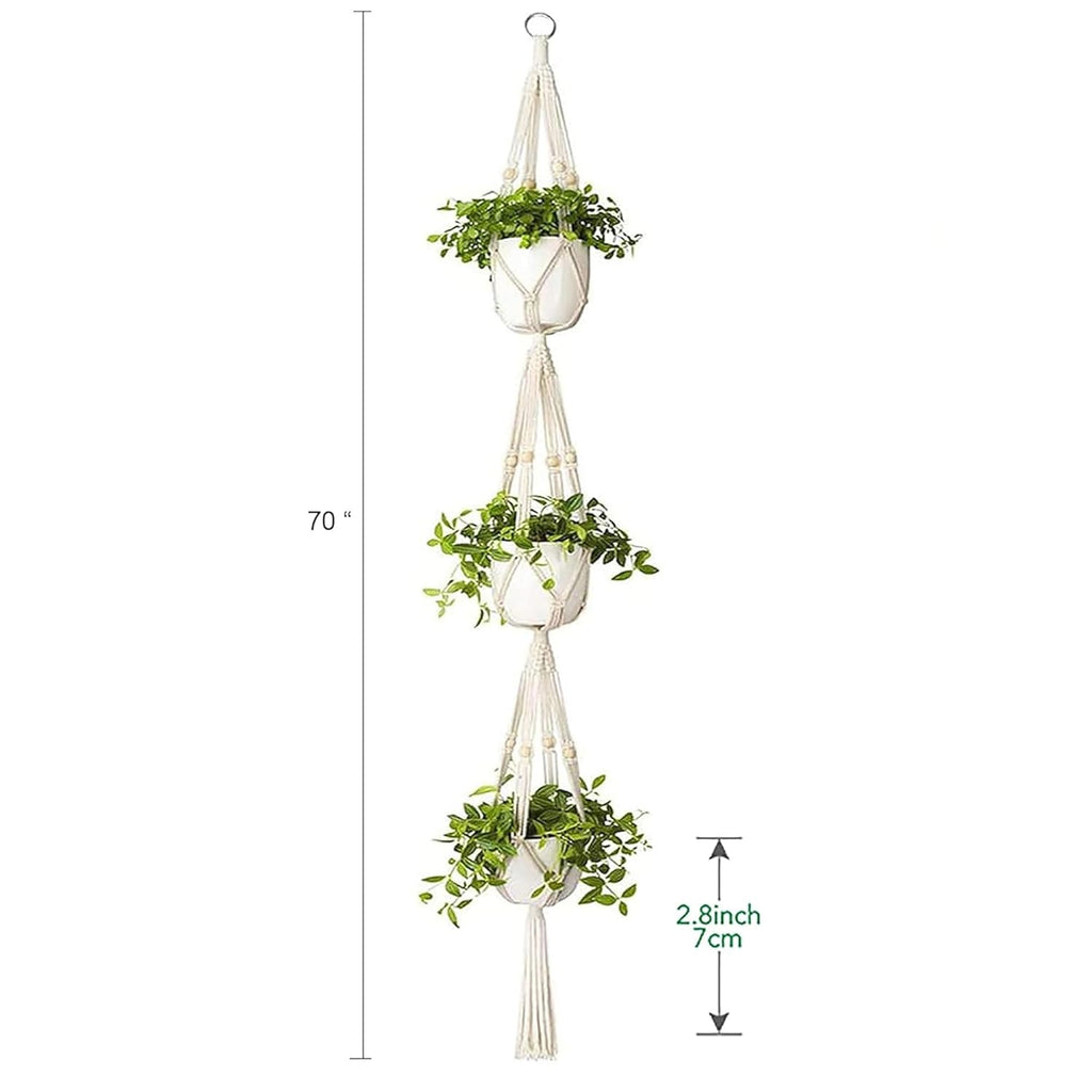 Macrame Plant Hanger 3 Tier Indoor Outdoor Hanging Planter Basket Cotton Rope with Beads 70 Inches 1 pack