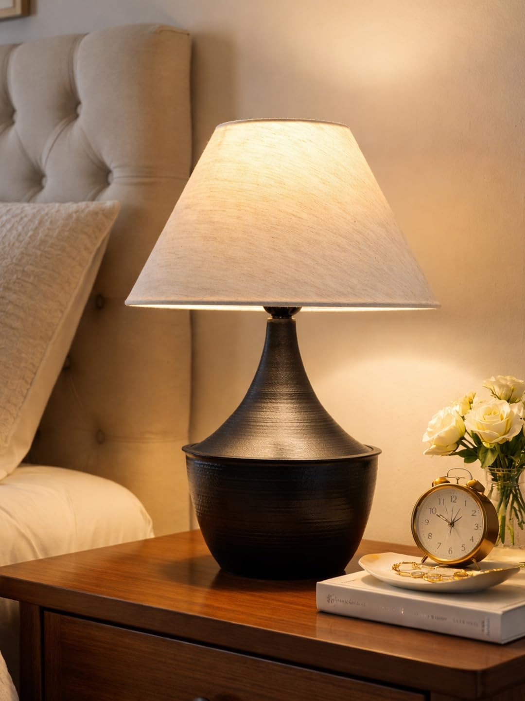 Iron Black Drip Table Lamp with ShadeTable Lamp for Home Decoration | 'Intriguingly Goth' Handcrafted Table Lamp for Living Room Bedroom Beige