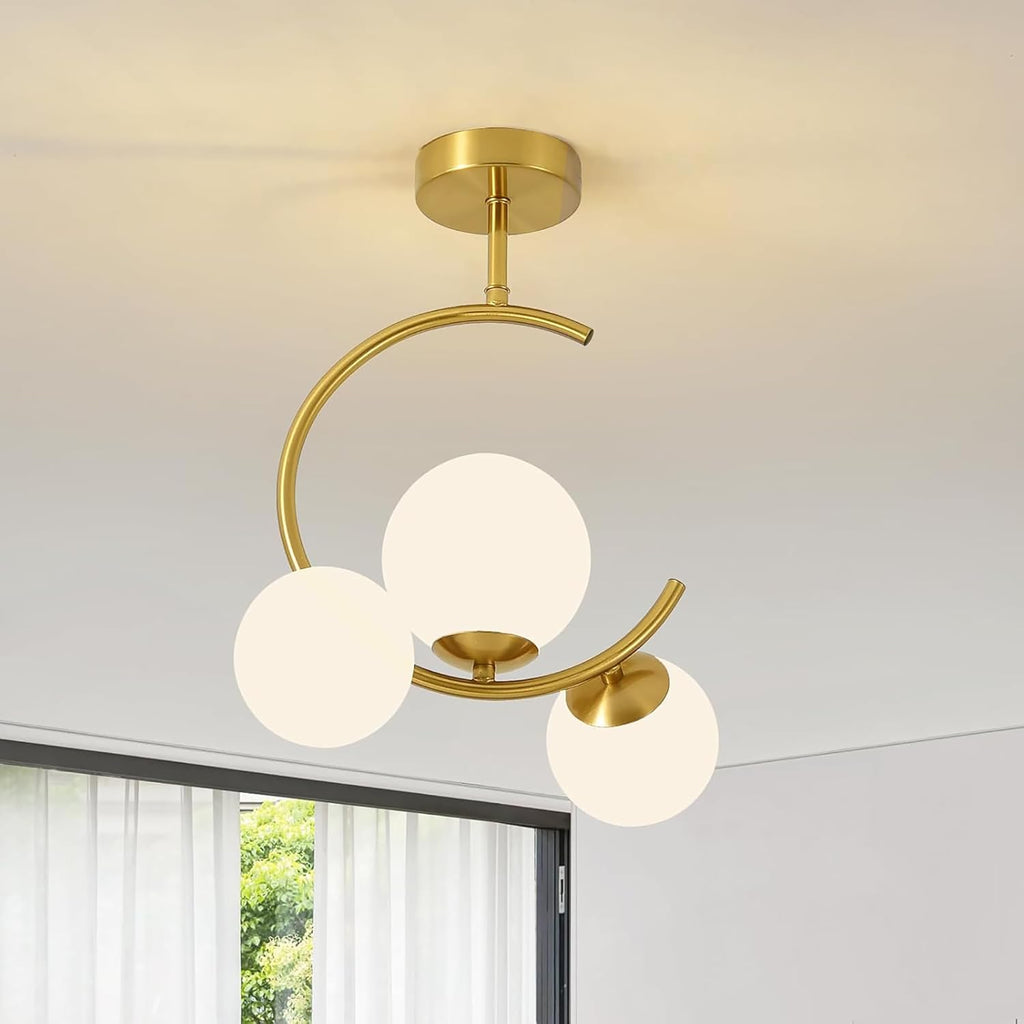 Modern Mini Chandelier Lamp, Crystal Ceiling Light, Semi-Flush Mount Corridor Lights Lamp for Bedroom White