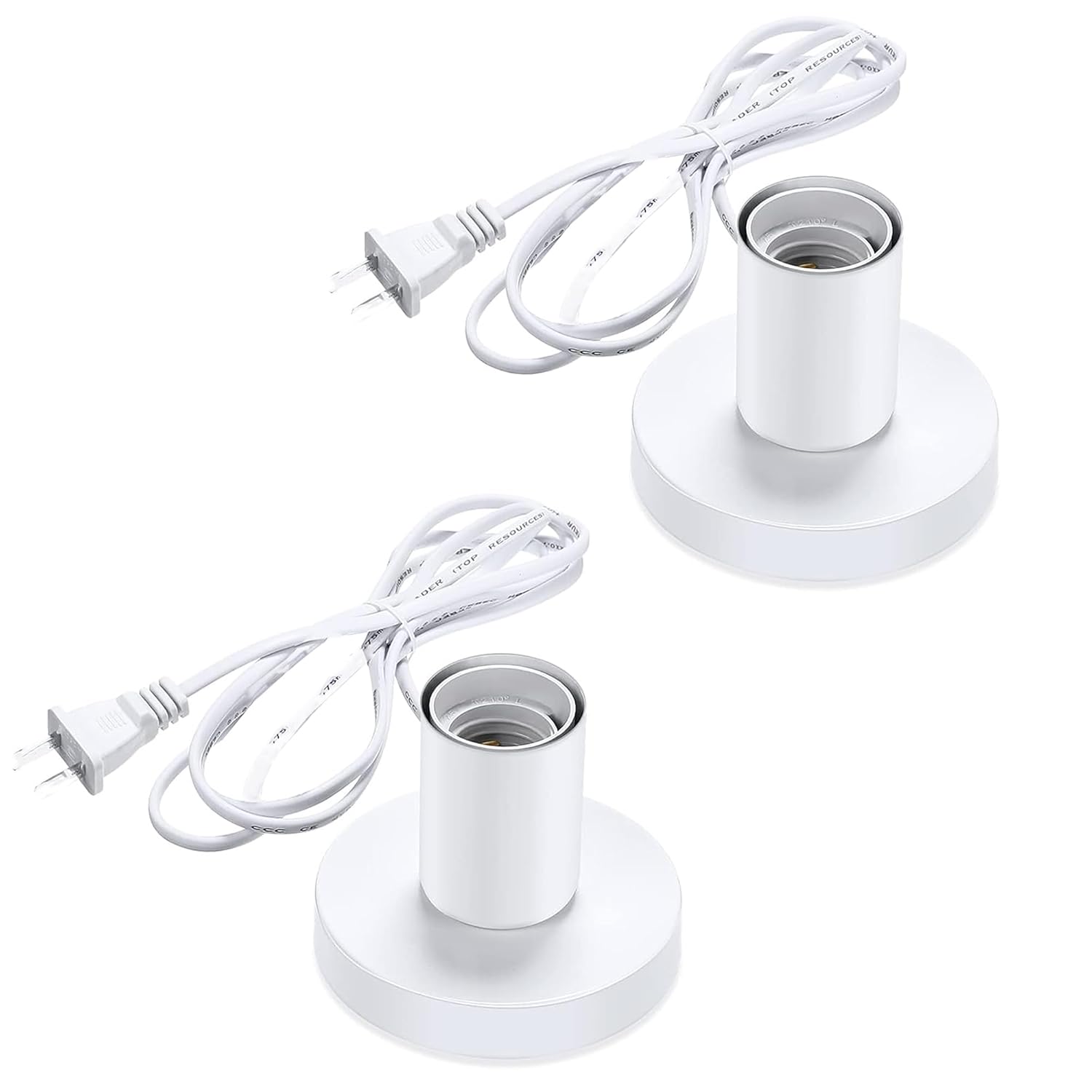 Polished Metal Desktop Lamp Base E26 E27 Screw Light Bulb Holder Base Light Sockets Base Light Bulb Base Lamp Replacement Base for Holding Bulb, 6 Feet Cord White Set of 2