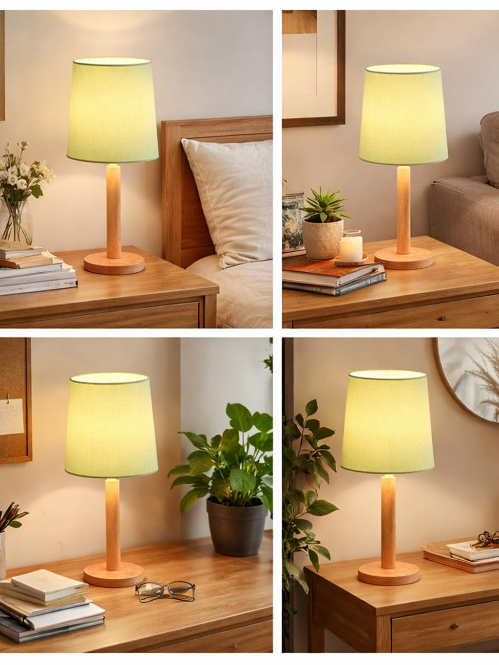 Decorcity Stick Wooden Table Lamp for Bedroom & Living Room | Bedside Night Lamp with Fabric Shade | Modern Wooden Desk Lamp for Home Décor, Study, Office & Hotel (Green)