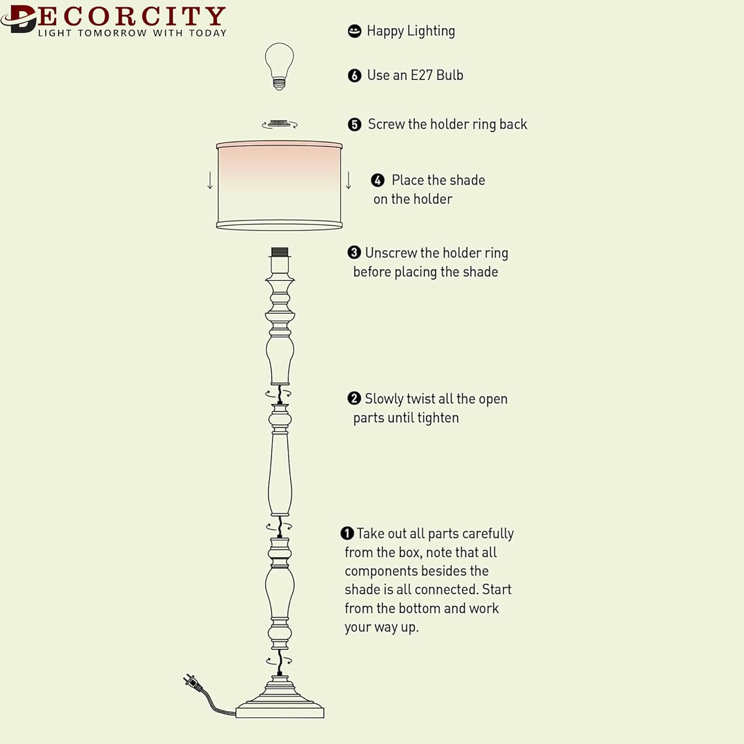 Classic Chic Vintage Stand Floor Lamp with Multicolor Taper Lamp Shade | Light Decoration for Home | Living Room & Bedroom Bedside Floor Lamp | Wooden Floor Lamp Tulib Jute