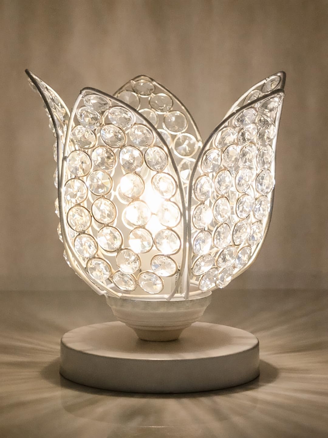 Crystal Lotus Table Lamp for Bedroom & Living Room | Modern Gold Decorative Desk Lamp | Warm White Night Lamp for Home, Office, Bedside & Corner Décor (White)